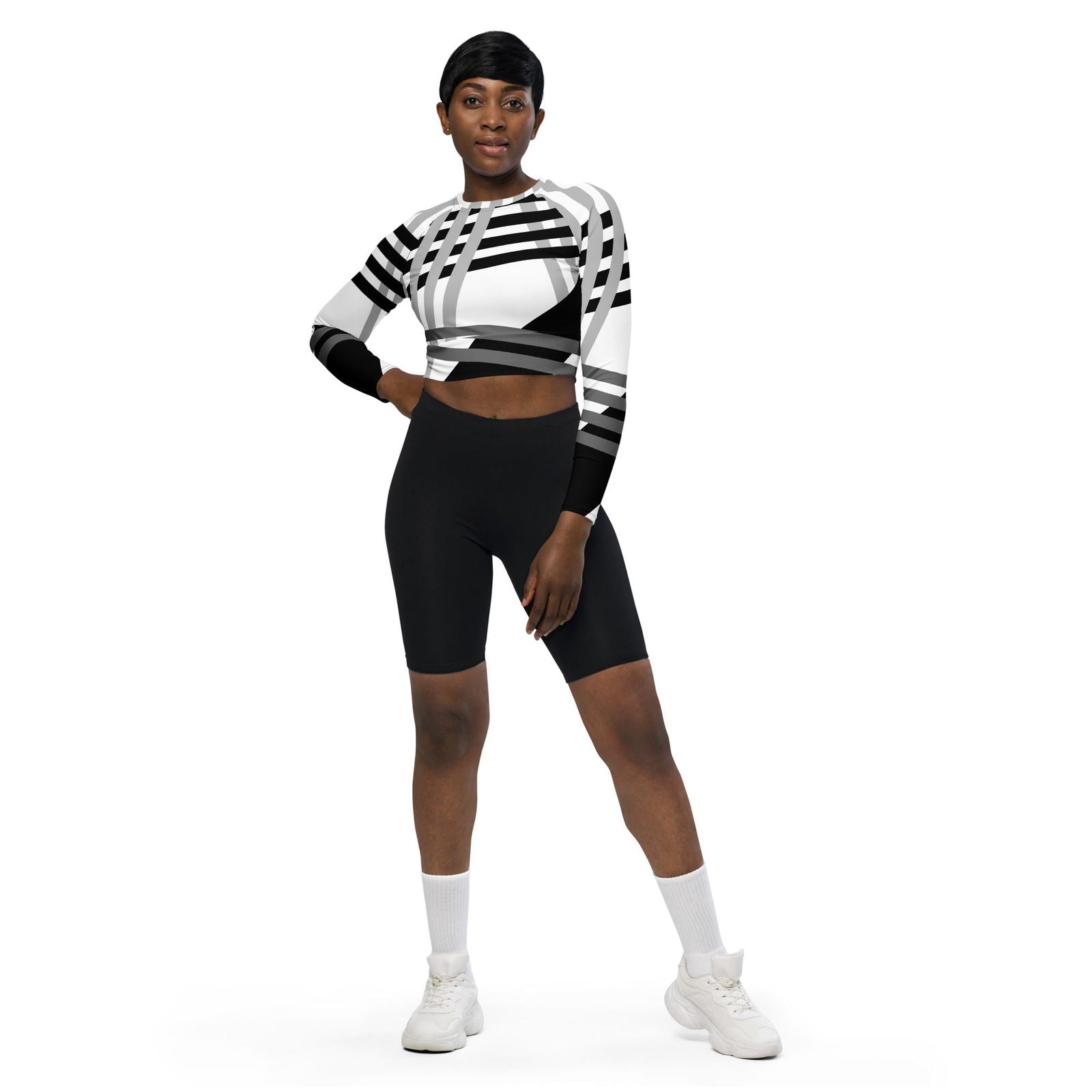 EM Stripped Recycled Long-sleeve Crop Top - ShopEbonyMonique