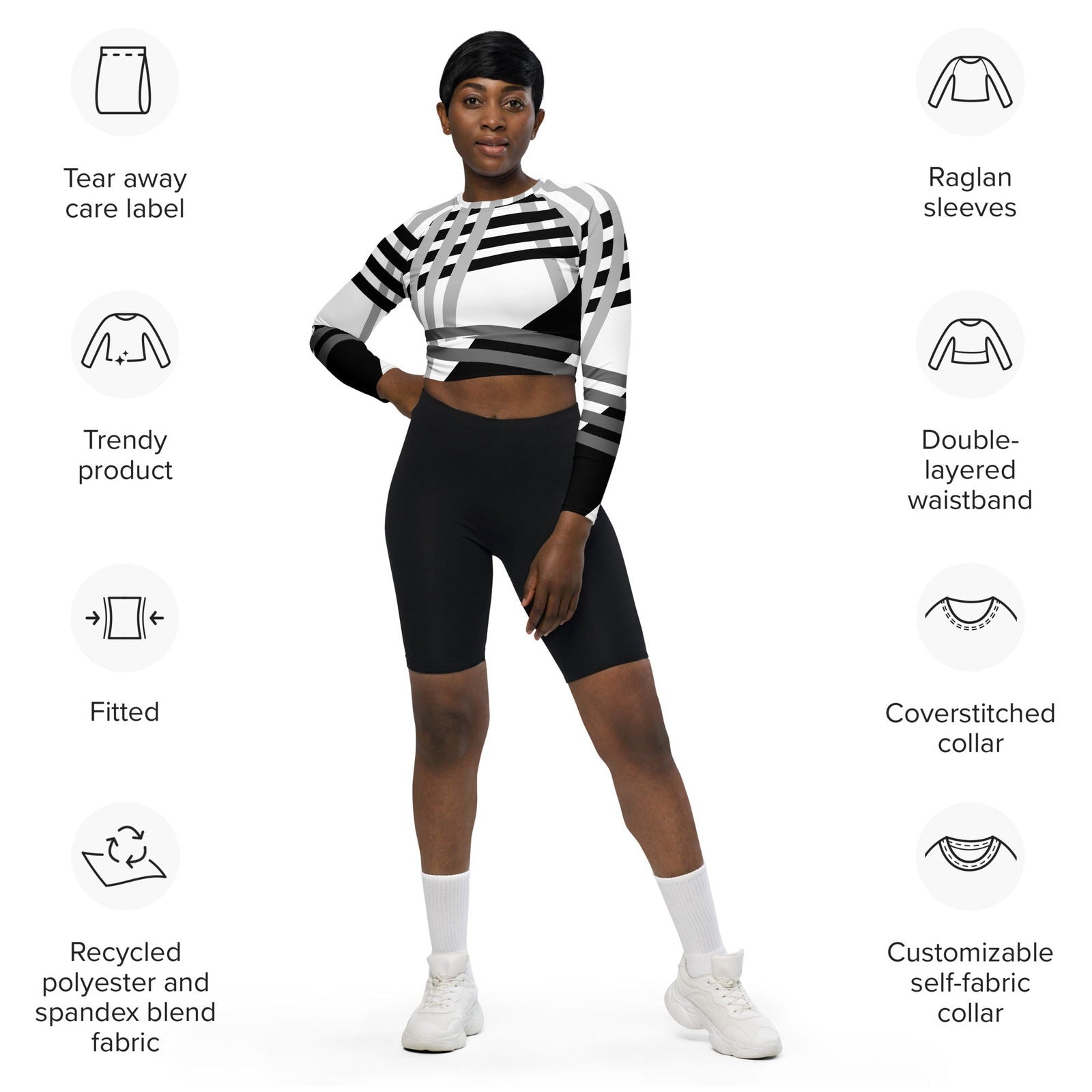 EM Stripped Recycled Long-sleeve Crop Top - ShopEbonyMonique
