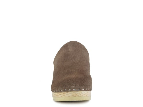 EM TAUPE SUEDE CLOGS - ShopEbonyMonique