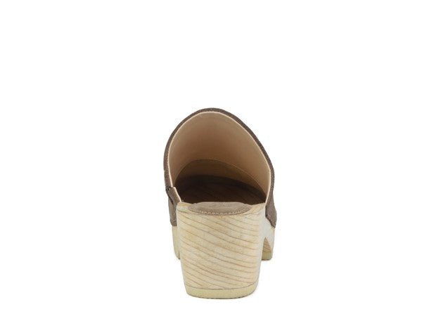 EM TAUPE SUEDE CLOGS - ShopEbonyMonique