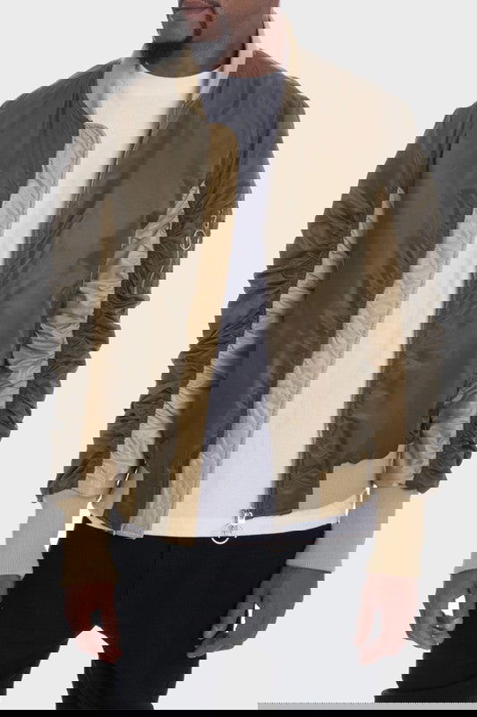 EM TWO TONE COLOR BLOCK BOMBER JACKET - ShopEbonyMonique