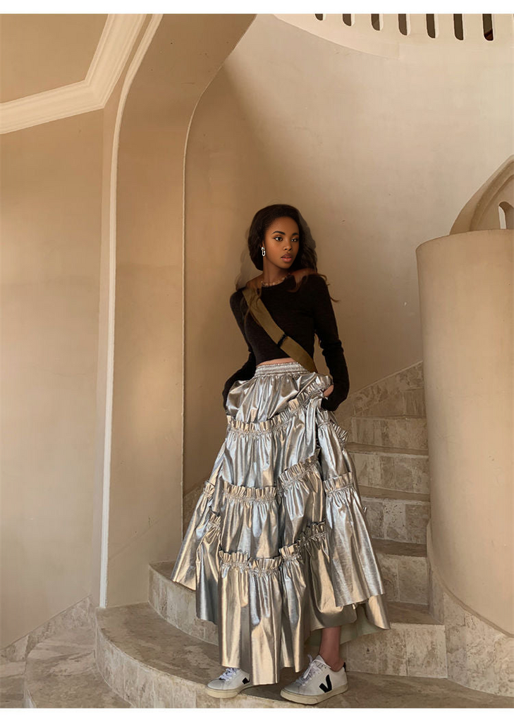 EM  Sliver Pleated Skirt - ShopEbonyMonique