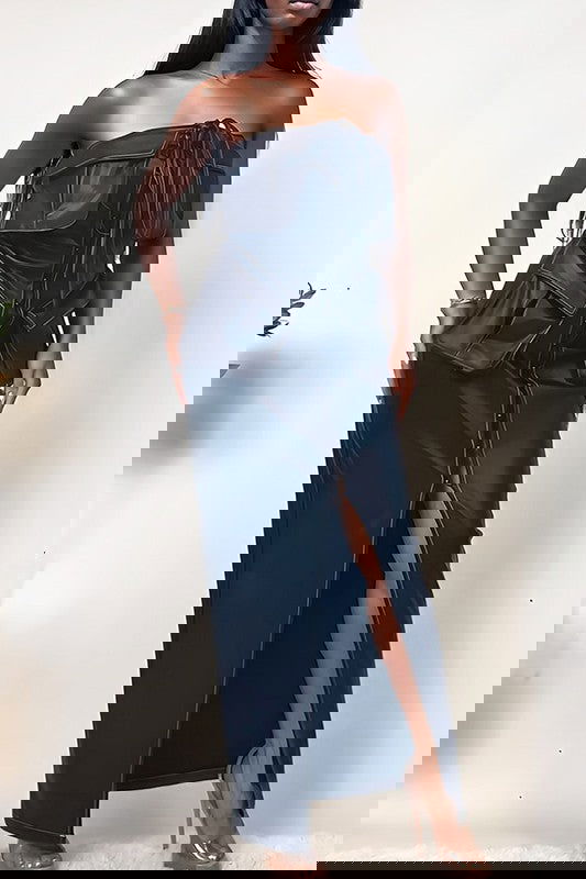 EM button detailed PU black leather dress - ShopEbonyMonique