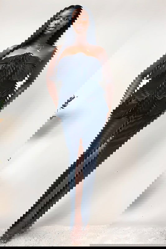 EM button detailed PU black leather dress - ShopEbonyMonique