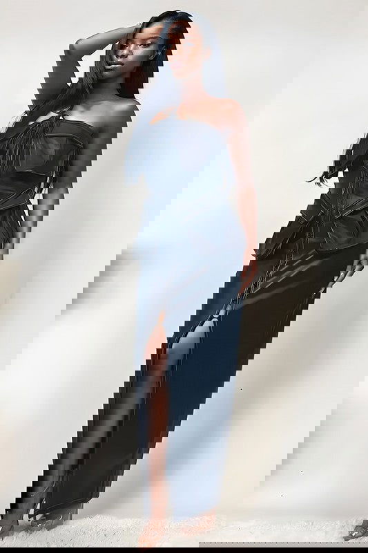 EM button detailed PU black leather dress - ShopEbonyMonique