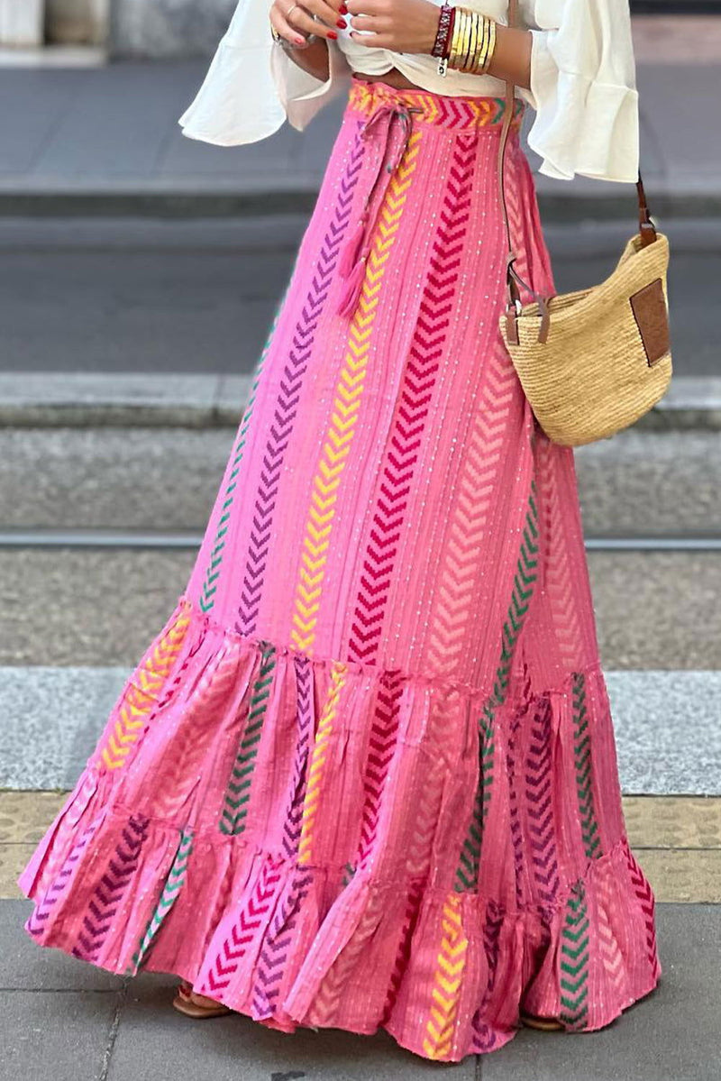 Elegant Geometric Drawstring Waistband Skirt - ShopEbonyMonique
