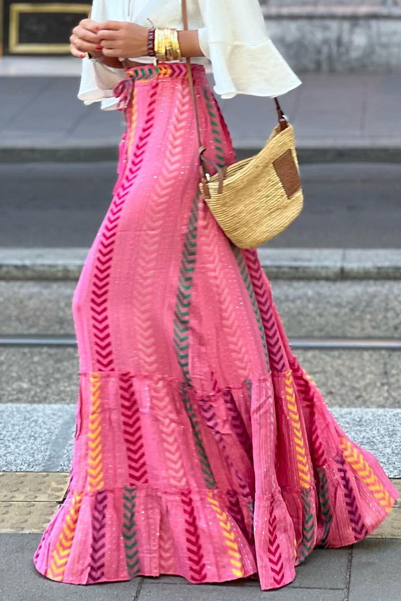 Elegant Geometric Drawstring Waistband Skirt - ShopEbonyMonique