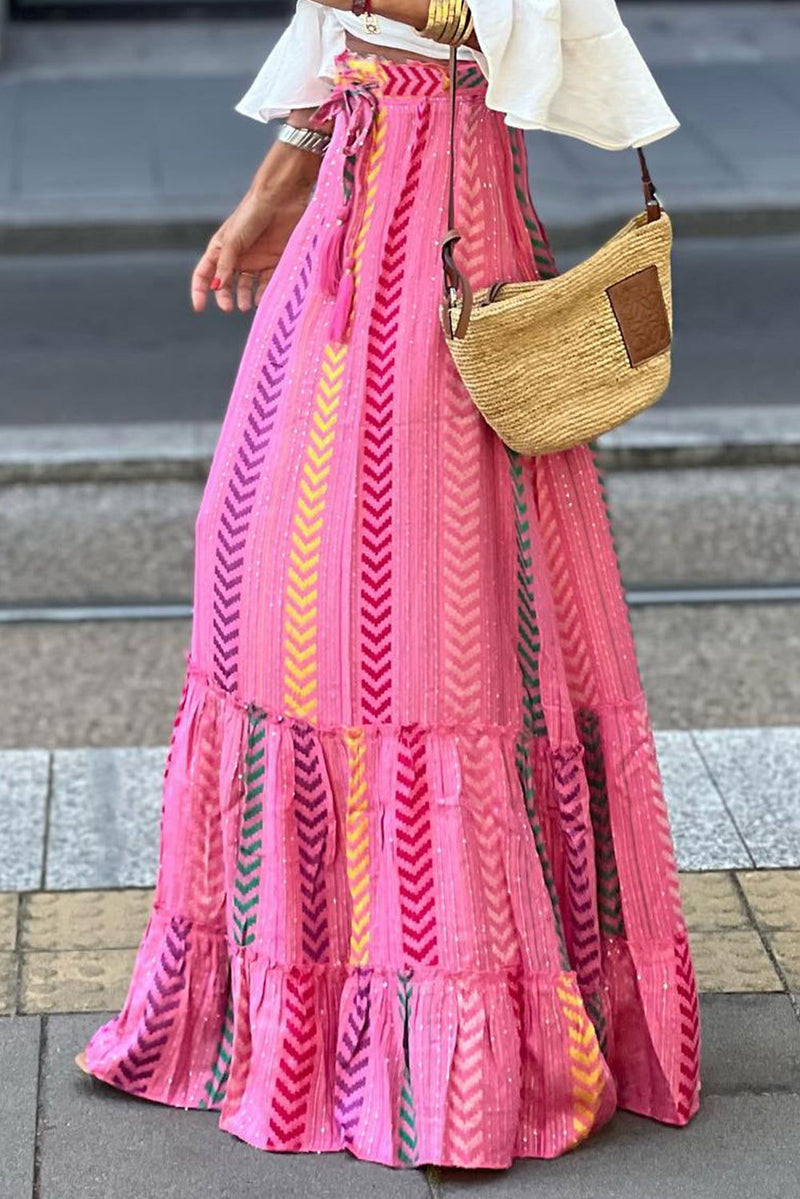 Elegant Geometric Drawstring Waistband Skirt - ShopEbonyMonique