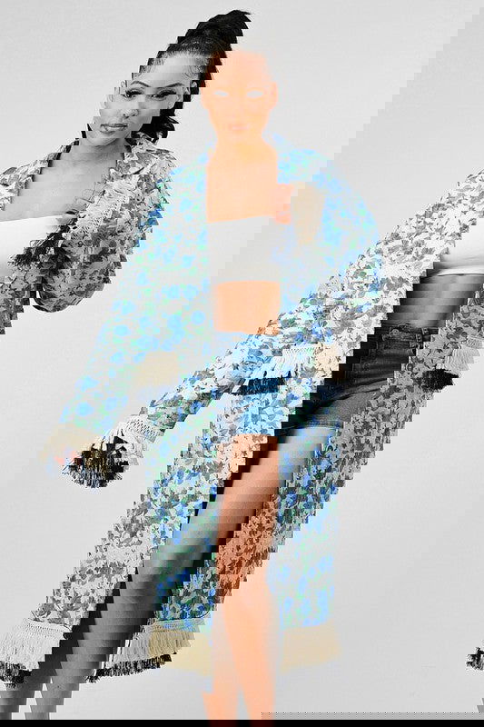 FLORAL PRINT TASSLE TRENCH COAT - ShopEbonyMonique