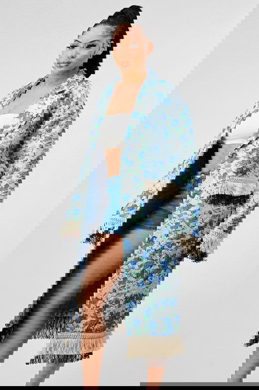 FLORAL PRINT TASSLE TRENCH COAT - ShopEbonyMonique