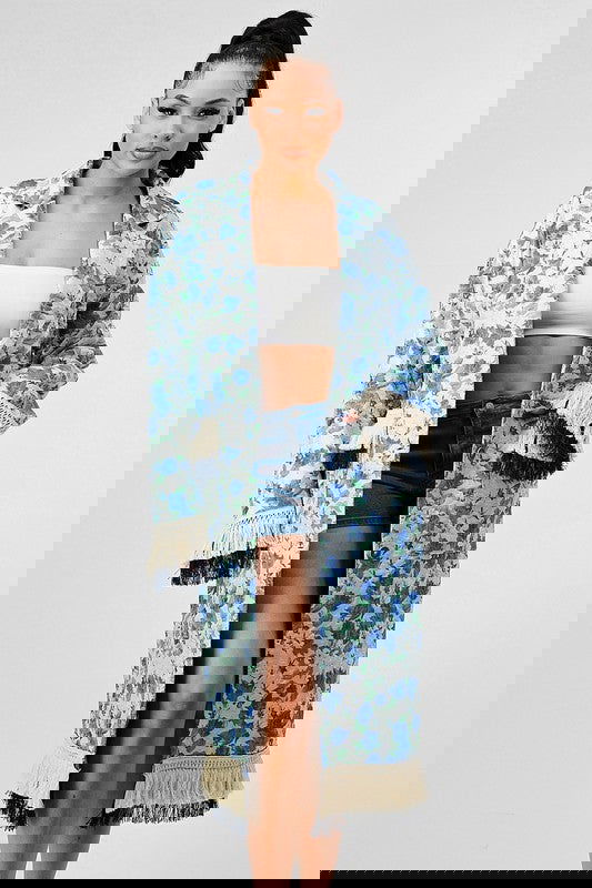 FLORAL PRINT TASSLE TRENCH COAT - ShopEbonyMonique