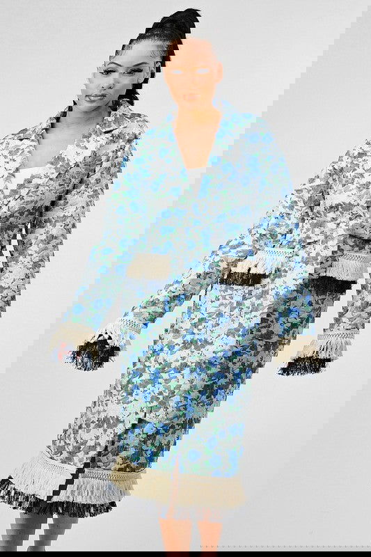 FLORAL PRINT TASSLE TRENCH COAT - ShopEbonyMonique