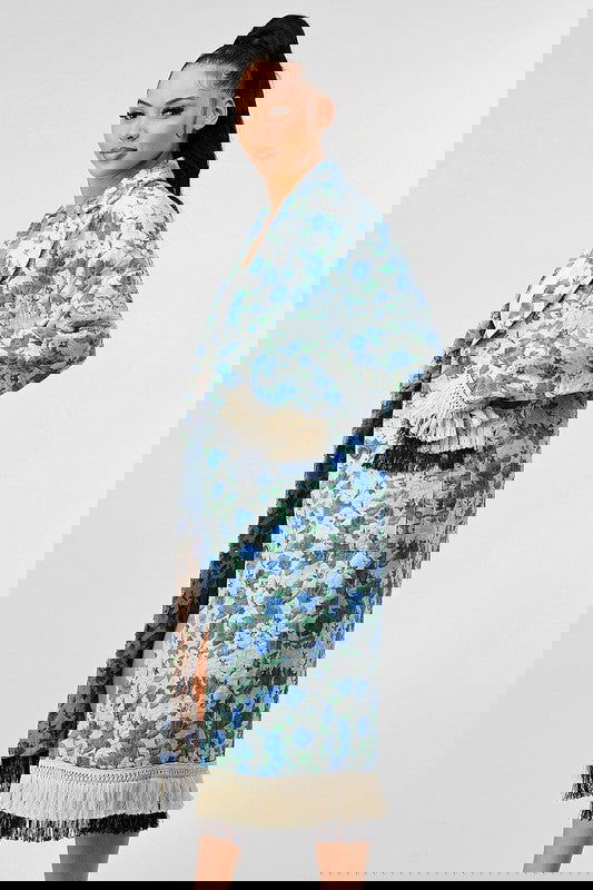 FLORAL PRINT TASSLE TRENCH COAT - ShopEbonyMonique