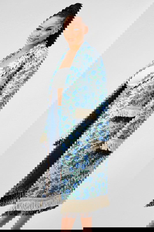 FLORAL PRINT TASSLE TRENCH COAT - ShopEbonyMonique