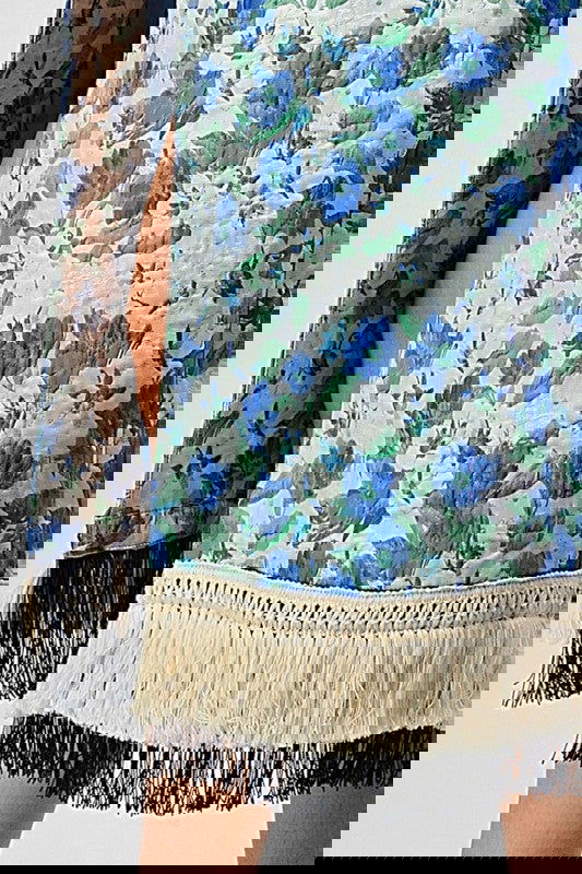 FLORAL PRINT TASSLE TRENCH COAT - ShopEbonyMonique