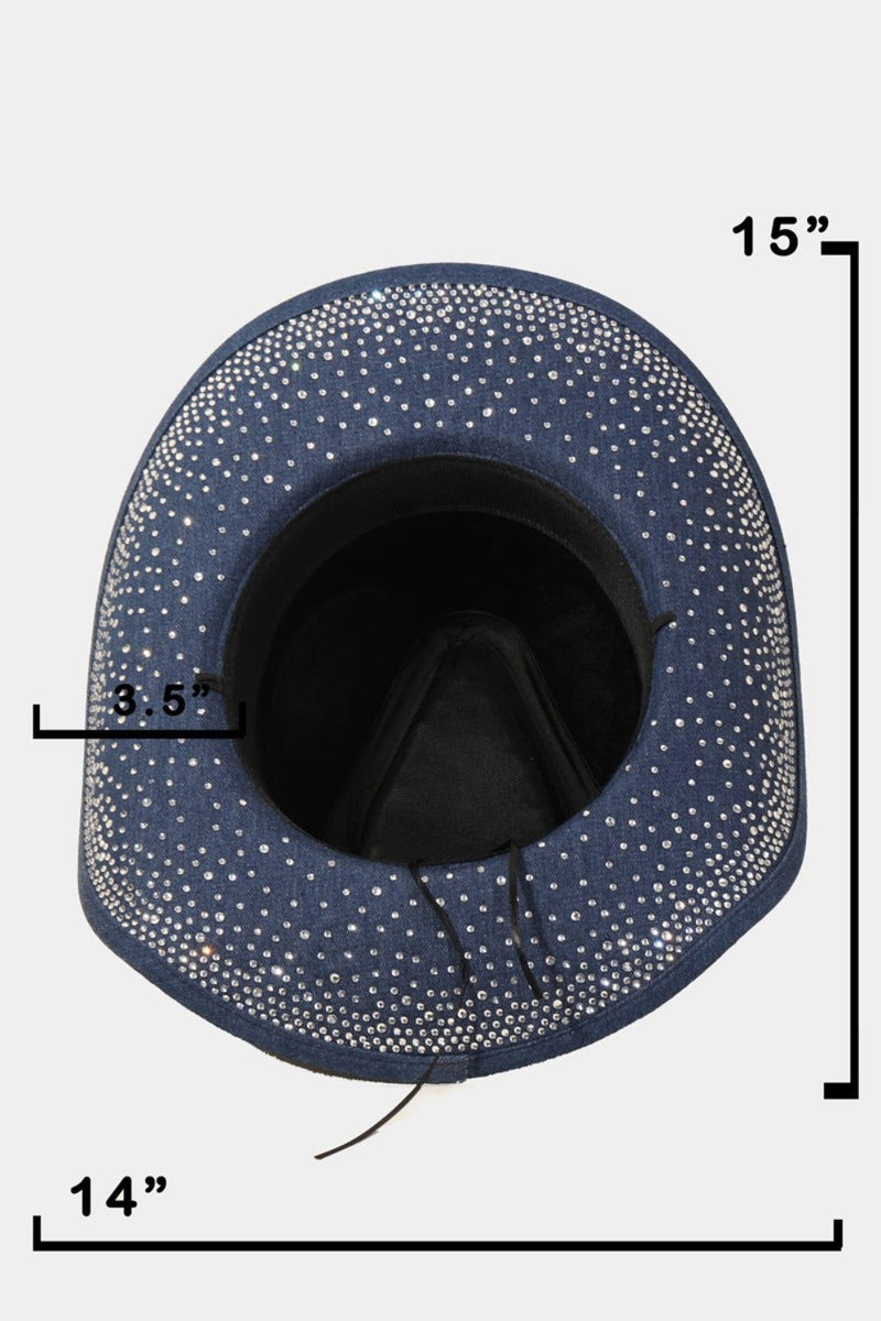 Fame Rhinestone Wide Brim Denim Hat - ShopEbonyMonique