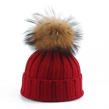 Fashion Children Winter Pompom Beanie Hat w/Scarf - ShopEbonyMonique