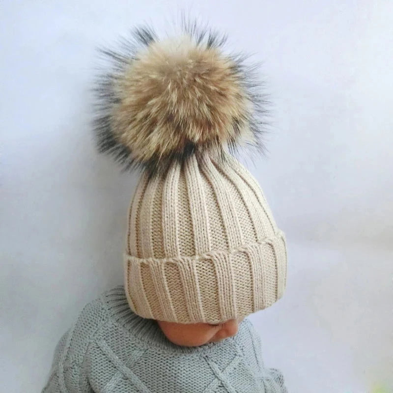 Fashion Children Winter Pompom Beanie Hat w/Scarf - ShopEbonyMonique