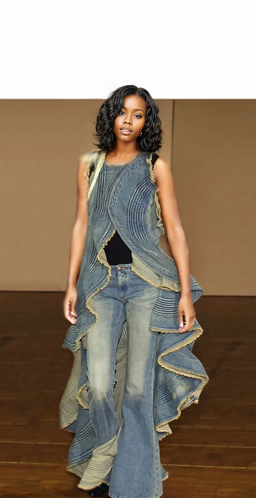 Fashionable Washed Ruffle  Denim Jacket - ShopEbonyMonique