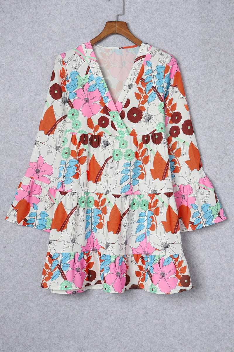 Floral Surplice Neck Tiered Dress - ShopEbonyMonique