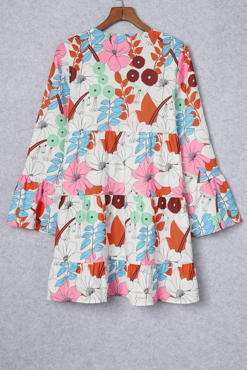 Floral Surplice Neck Tiered Dress - ShopEbonyMonique