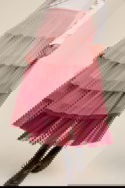 Gradient Style Tiered Mesh Maxi Skirt - ShopEbonyMonique