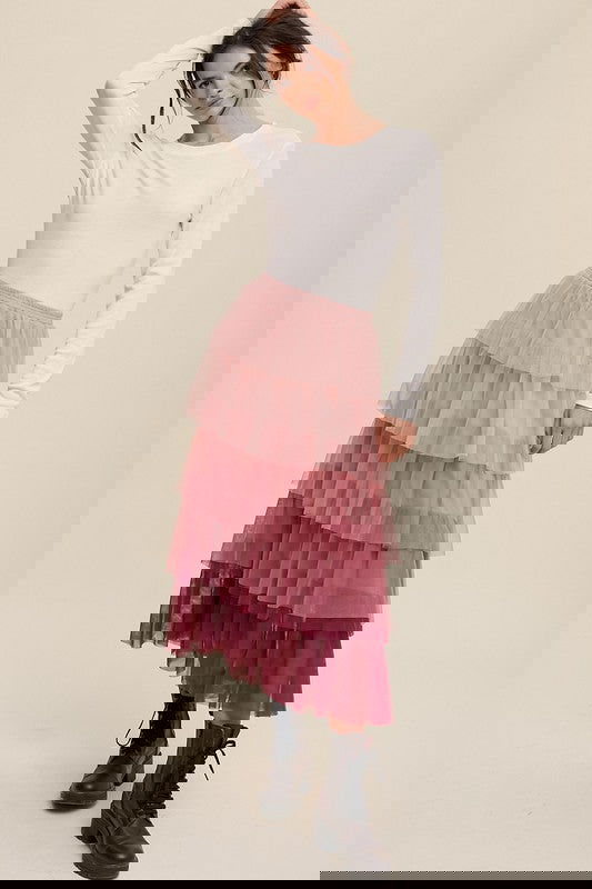 Gradient Style Tiered Mesh Maxi Skirt - ShopEbonyMonique