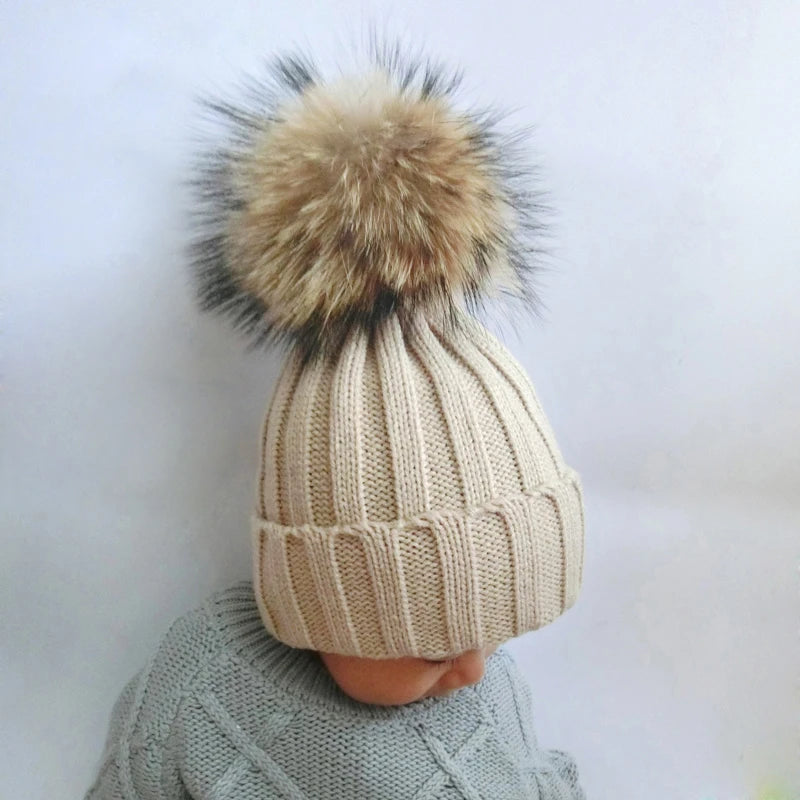 Fashion Children Winter Pompom Beanie Hat w/Scarf - ShopEbonyMonique