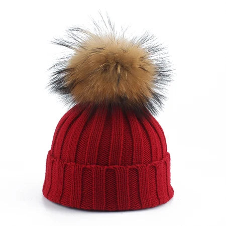 Fashion Children Winter Pompom Beanie Hat w/Scarf - ShopEbonyMonique