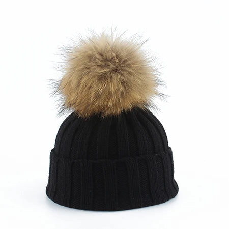 Fashion Children Winter Pompom Beanie Hat w/Scarf - ShopEbonyMonique