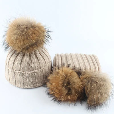 Fashion Children Winter Pompom Beanie Hat w/Scarf - ShopEbonyMonique