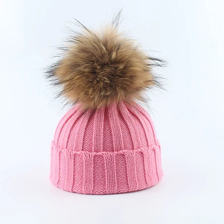 Fashion Children Winter Pompom Beanie Hat w/Scarf - ShopEbonyMonique