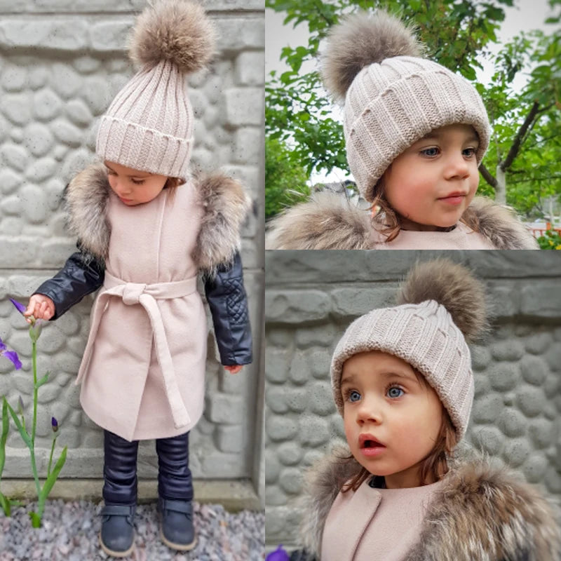 Fashion Children Winter Pompom Beanie Hat w/Scarf - ShopEbonyMonique