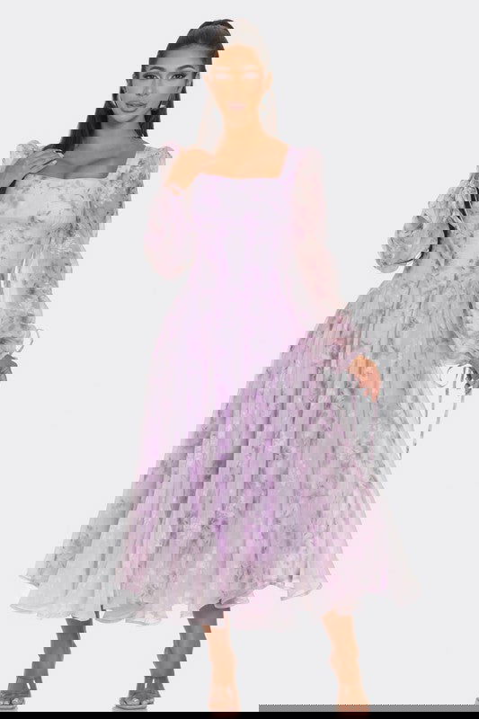 Lavender Blossom Puff Sleeve Dress - ShopEbonyMonique