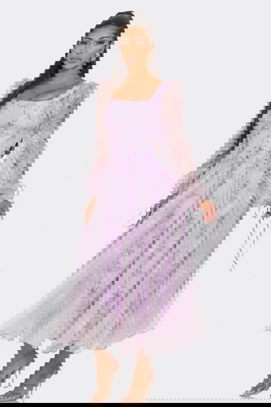 Lavender Blossom Puff Sleeve Dress - ShopEbonyMonique