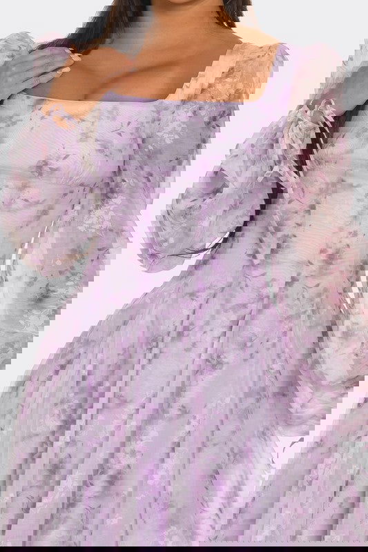 Lavender Blossom Puff Sleeve Dress - ShopEbonyMonique