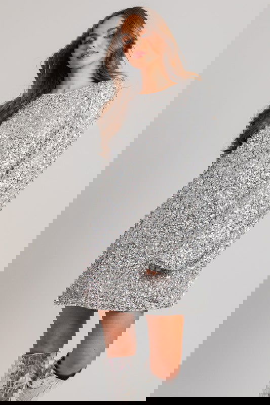 Long Sleeve Sequin Mini Dress - ShopEbonyMonique