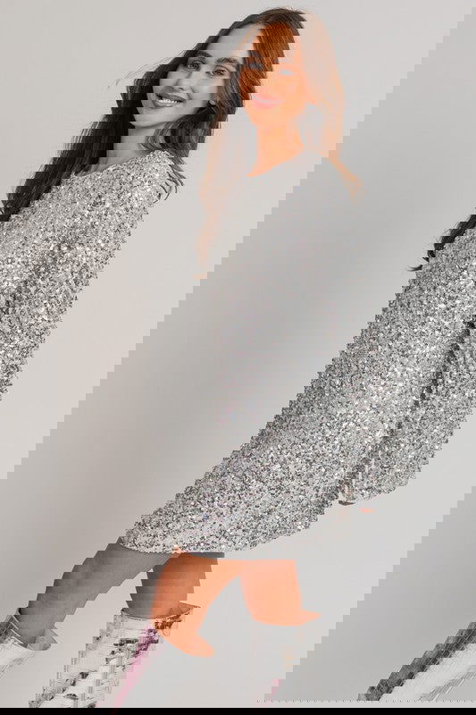 Long Sleeve Sequin Mini Dress - ShopEbonyMonique