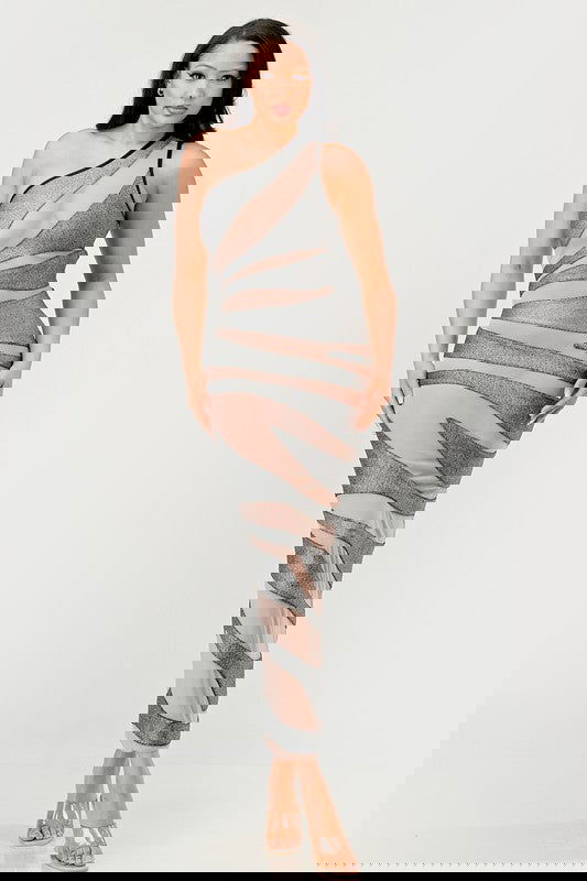 Metallic Bandage Mesh Insert Dress - ShopEbonyMonique