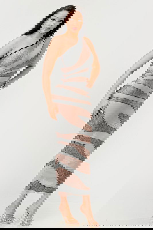 Metallic Bandage Mesh Insert Dress - ShopEbonyMonique