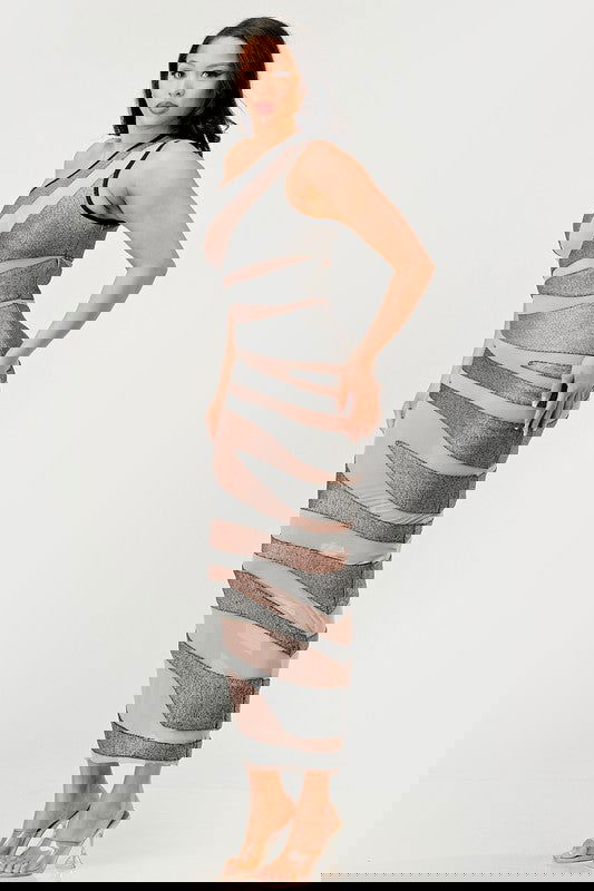 Metallic Bandage Mesh Insert Dress - ShopEbonyMonique