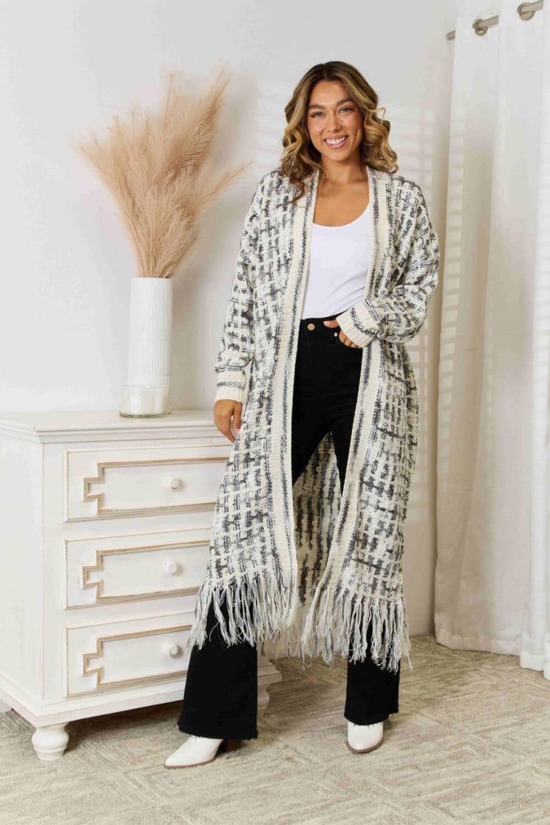 Multicolored Open Front Fringe Hem Cardigan - ShopEbonyMonique