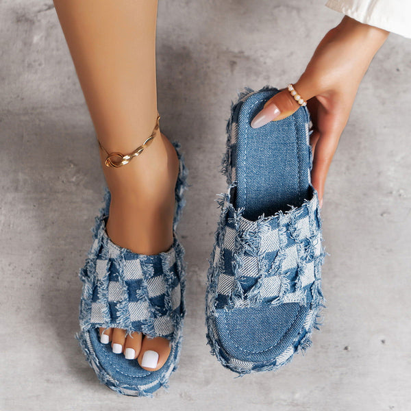 Plaid PU Leather Platform Sandals - ShopEbonyMonique