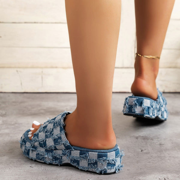 Plaid PU Leather Platform Sandals - ShopEbonyMonique