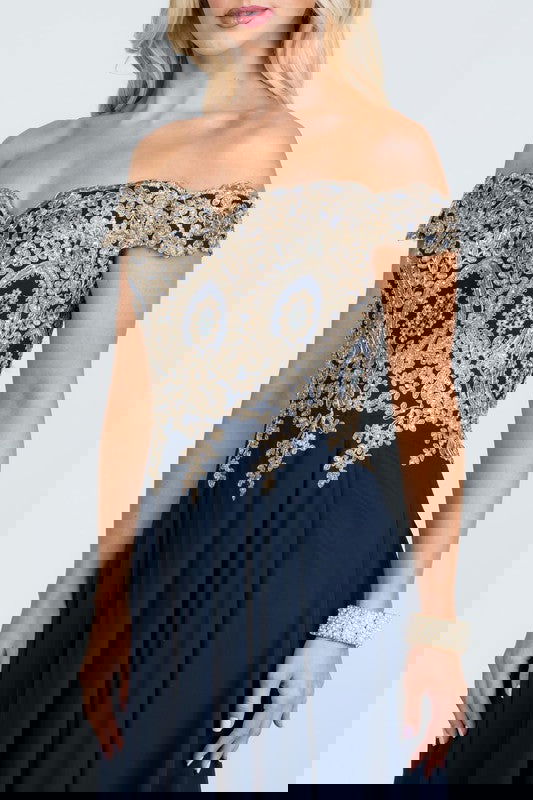 Plus Size Chiffon  Embellished Dress - ShopEbonyMonique