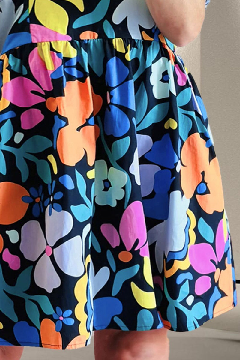 Plus Size Printed V-Neck Short Sleeve Mini Dress - ShopEbonyMonique