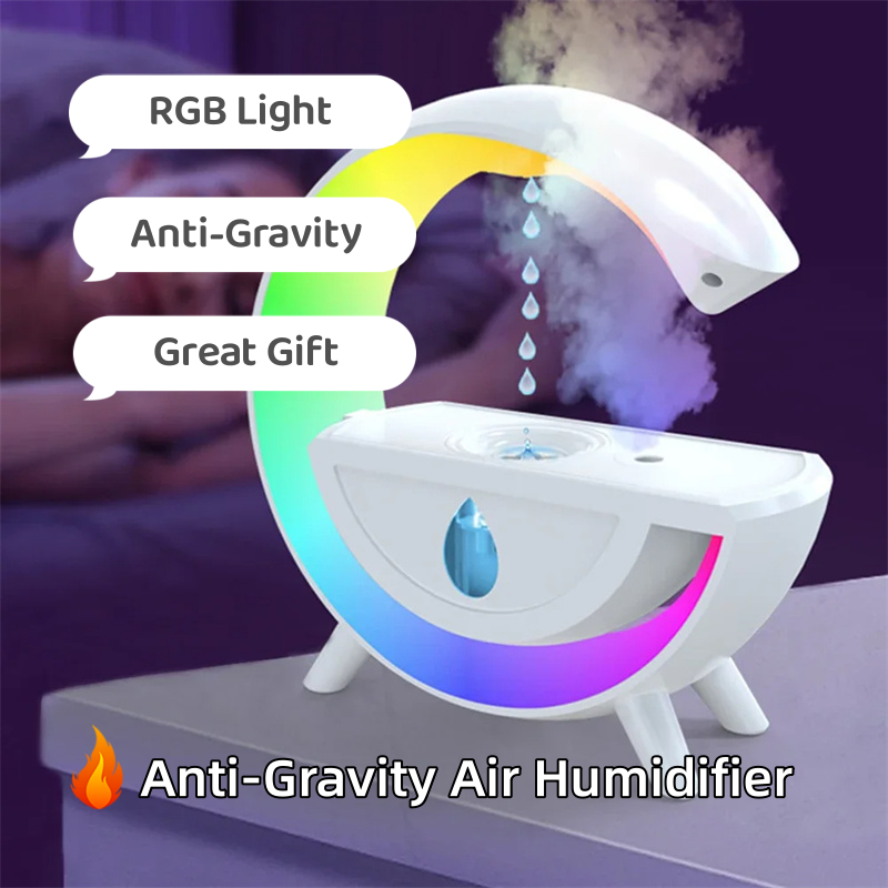 RGB Night Light Water Droplet Sprayer Anti-Gravity Air Humidifier 350ml Creative Home Office Mist Maker Diffuser Christmas Gift - ShopEbonyMonique