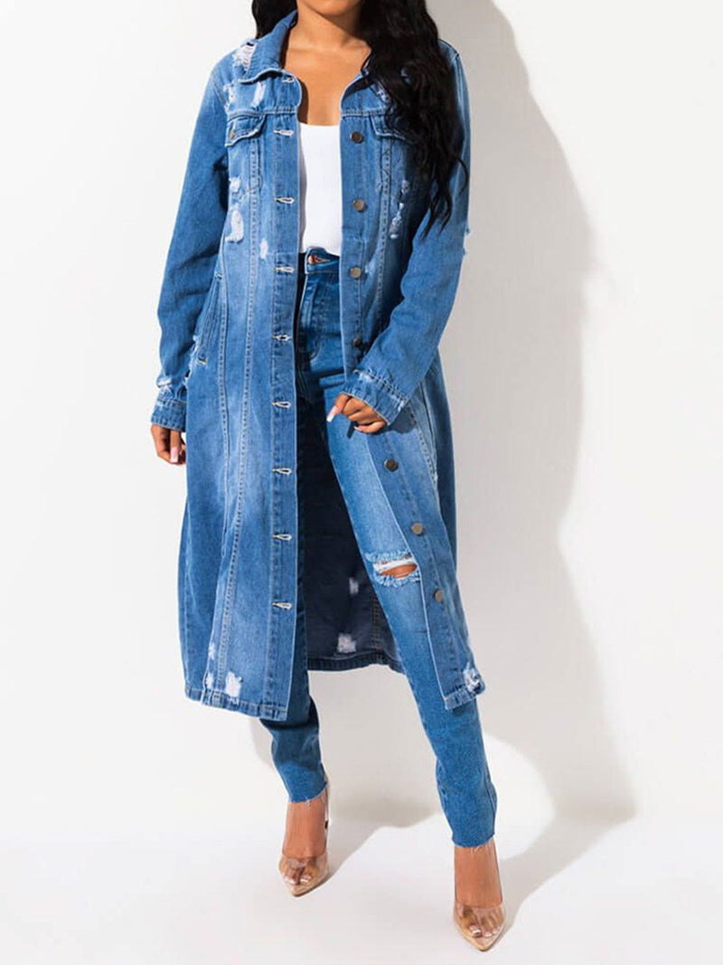 Raw Hem Long Denim Jacket - ShopEbonyMonique