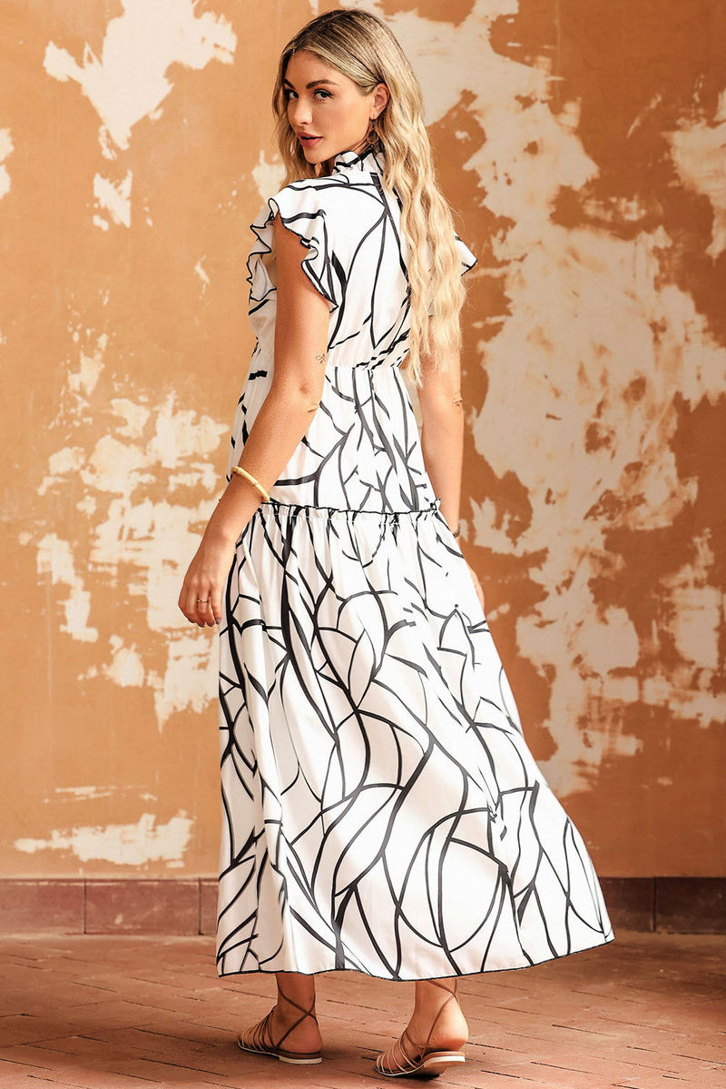 Ruffled Printed Surplice Cap Sleeve Dress - ShopEbonyMonique