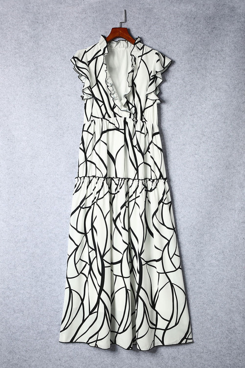 Ruffled Printed Surplice Cap Sleeve Dress - ShopEbonyMonique